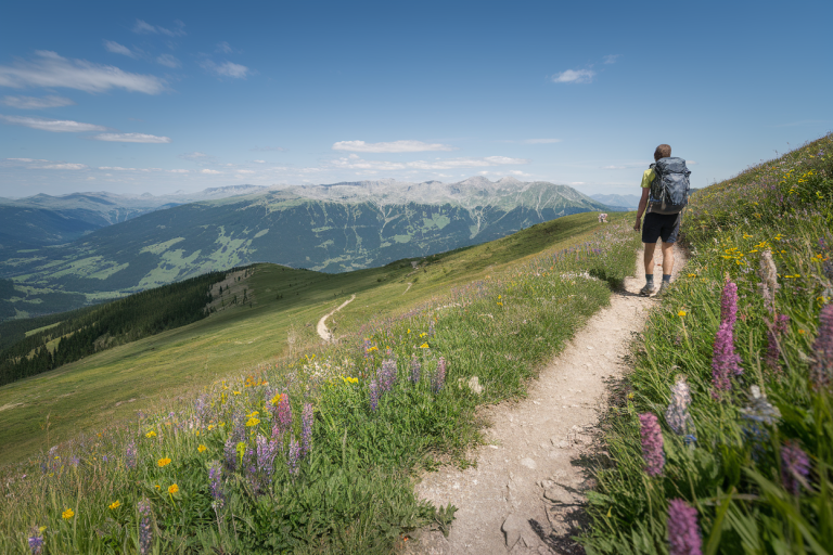 areches-beaufort-montagne-randonneur-fleurs