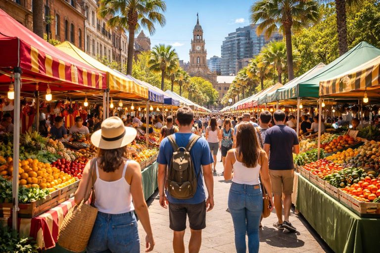 marche-stands-colores-australie-arriere-plan