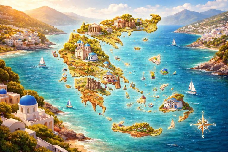 carte-stylisee-grece-montagnes-mer-egee