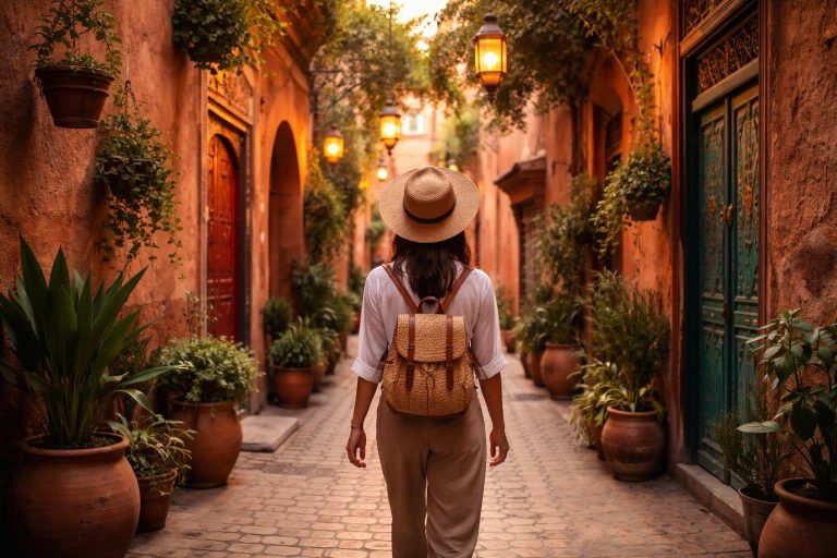 personne-ruelle-marrakech-murs-terre-cuite